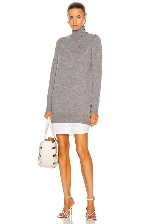 Veronica Beard Dresses & Skirts - Veronica Beard Soval Merino Wool Mixed Media Sweater Dress Gray Minimalist Chic